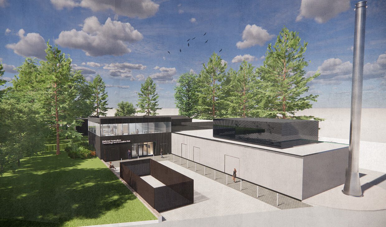 Exterior drawing of the Aquaculture and Innovation hub